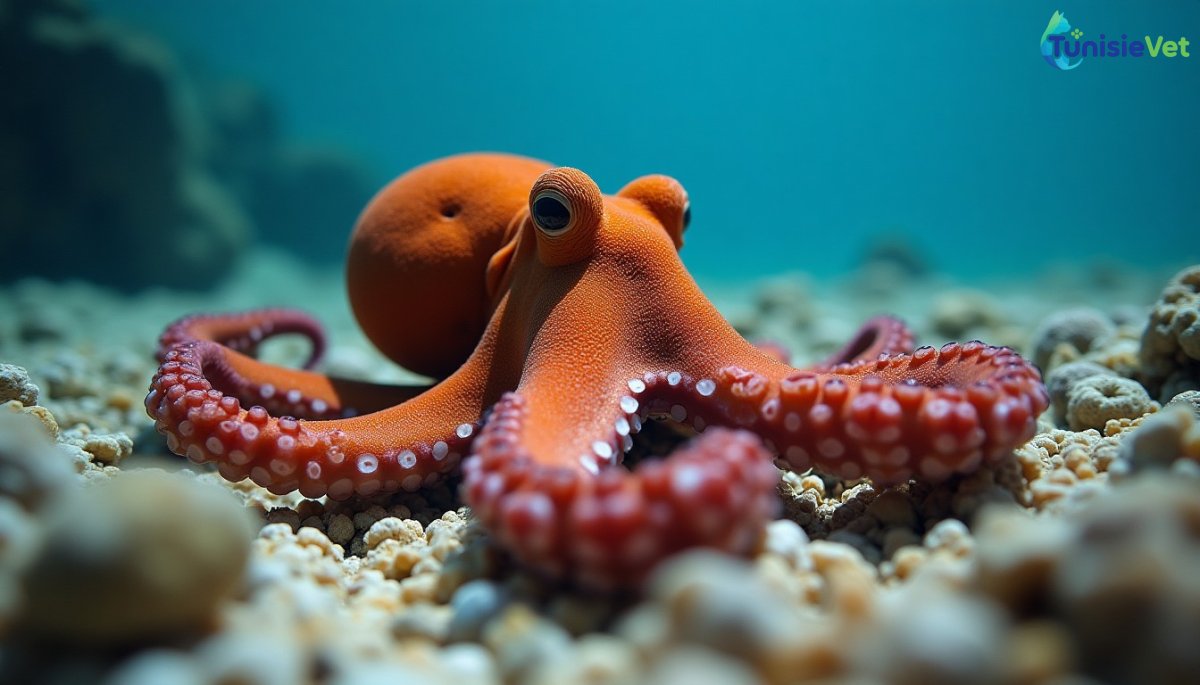 Poulpe commun sur un fond rocheux de Méditerranée