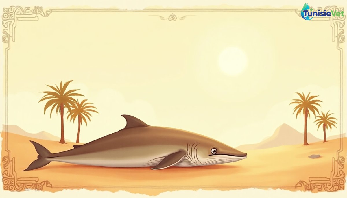 Illustration douce d'un immense poisson nageant dans une mer sombre et étoilée, évoquant le récit du prophète Younes.
