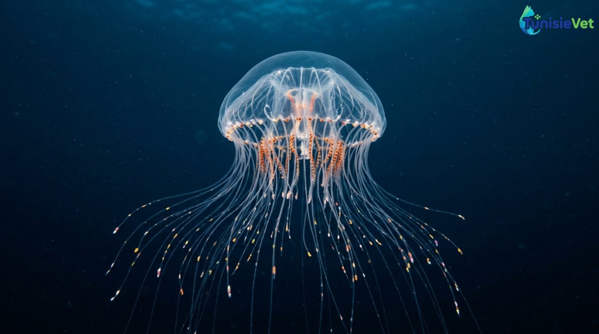 Une méduse qui pêche avec des lumières fluorescentes