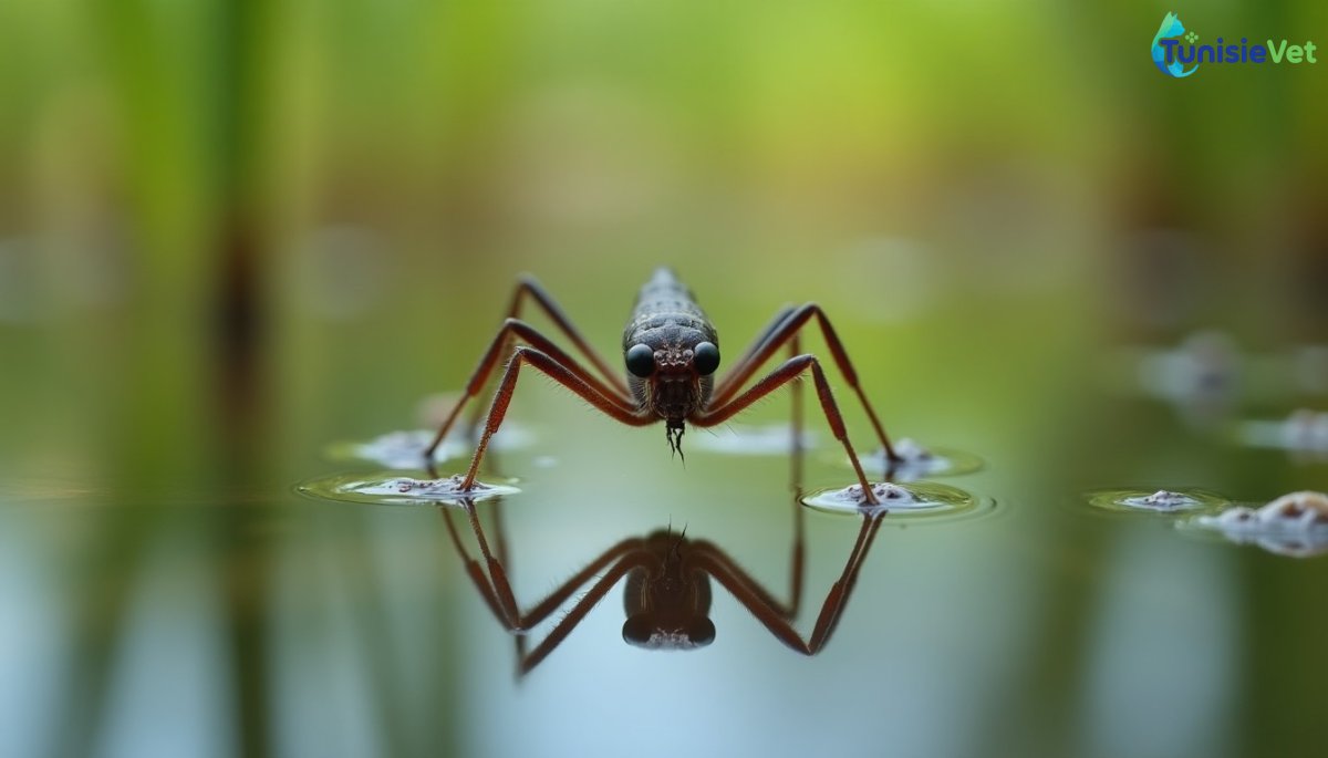 Le gerris glisse sur l'eau, mais sans la traverser